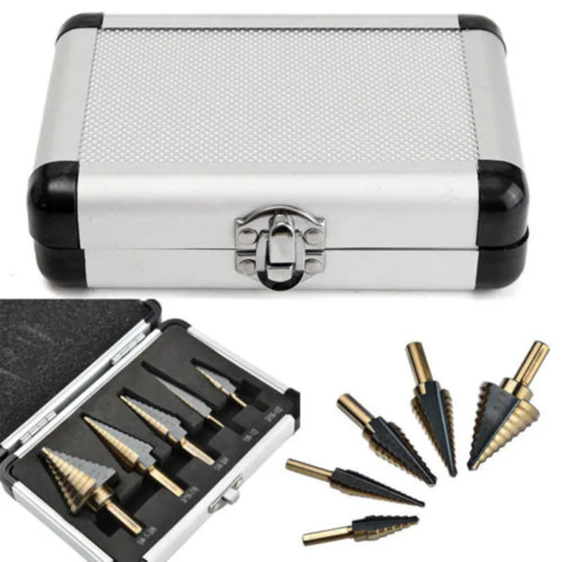 

5pcs Triangle Handle High Speed Steel Step Drill Bit Pagoda Drill Hole Opener Drills Set Tools