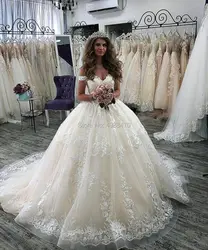 Дешевые с открытыми плечами бальное платье свадебное платье 2019 Robe De Mariage кружевные свадебные платья с аппликацией Vestido De Novia Свадебные