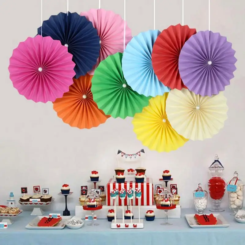 

1PCS DIY Handmade Folding Paper Fan Flower 15CM Decorative Paper Hanging Fan For Wedding Decoration Birthday Party