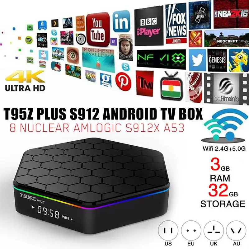 

T95Z Plus S912 Android 7.1 TV Box TV Set-top Box 3G/32GB Eight-core Dual-band WiFi Bluetooth V4.0 Network Player