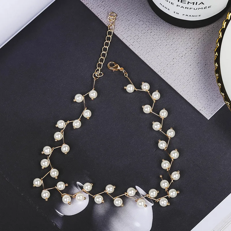 

2019 New Fashion irregular Pearls Necklaces Jewelry Polyline Gold Multilayer Chain Imitation For Women Wedding Bride Necklace