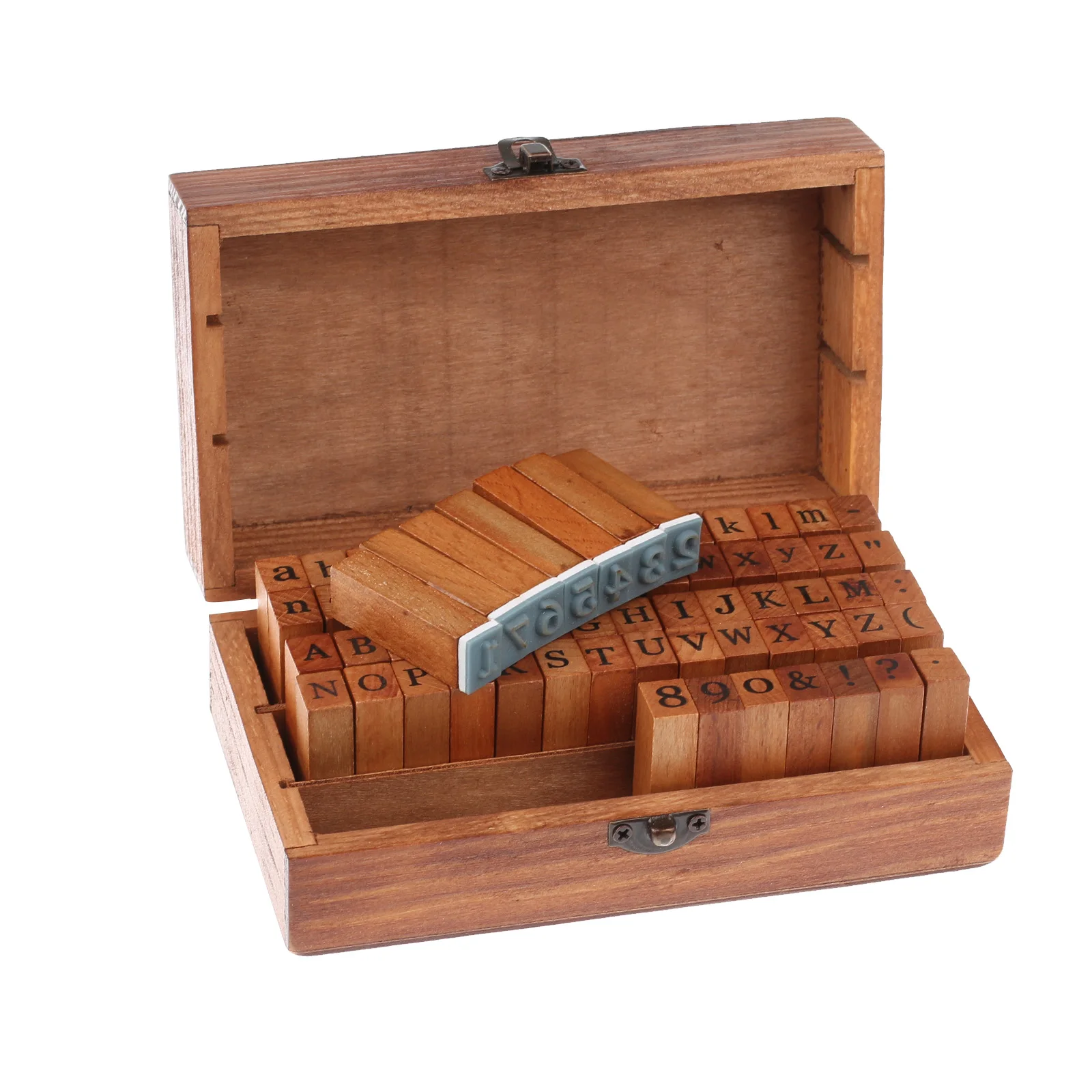 

70pcs Vintage DIY Number And Alphabet Letter Wood Rubber Stamps Set With Wooden Box For Teaching And Play
