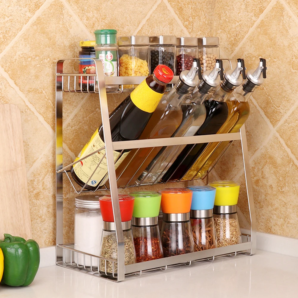 الفولاذ المقاوم للصدأ تخزين رف حامل متعددة الوظائف بهار منظم للمطبخ