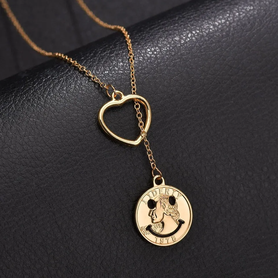 

Women Smile Face With Heart Pendant Necklace Hallow Heart Design Necklace For Women Handmade Wedding Female Jewelry Necklace