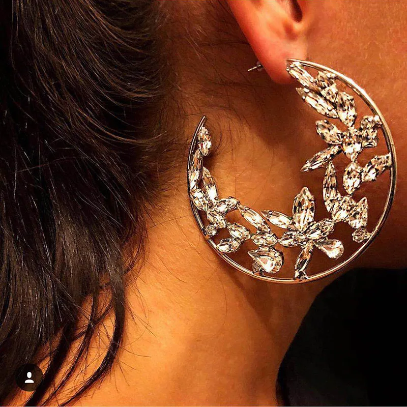 

Creative New Ice Flowers Earrings Hot Selling C Earrings Exaggerated Set Drilling Street Shooting Fashion Women Accessories 2019