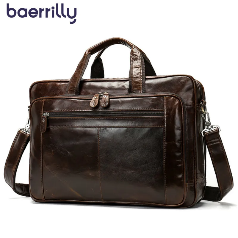 

2019 New Mens Briefcase 15 Inch Computer Briefcase Messenger Bag Men Laptop Bag Genuine Leather Handbags Stereo Bag Large Tote