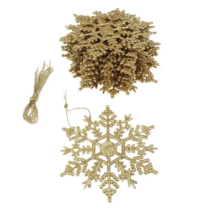 

24Pc Snowflakes Plastic Portative Durable Shiny Golden Snowflake Pendants for Christmas Tree Carnivals Party Decorating