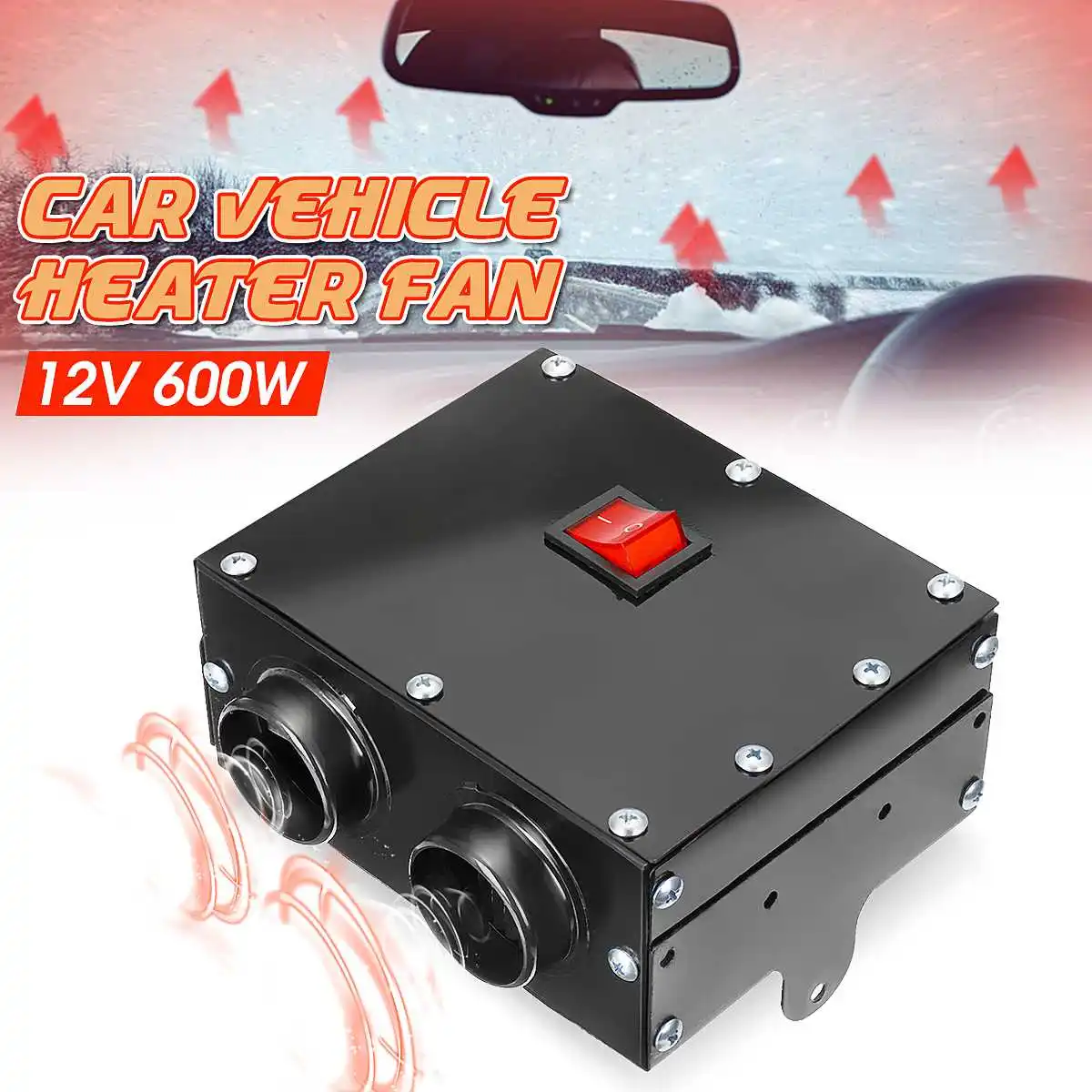 

Car Fan Heater 80C 12V 600w Hole 2 Air Outlet 2 Cooling Tungsten HeaterUsed for Defrost Demist Deicing Instant Heating Switch