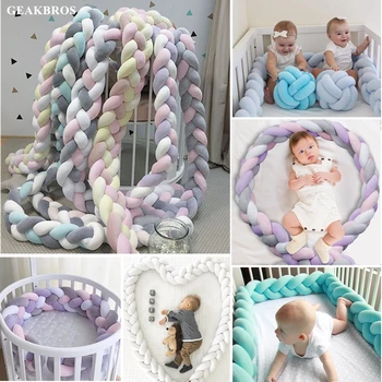 

1M/2M/3M Baby Crib Bed Bumper Knotted Braided Plush Nursery Cradle Decor Newborn Infant Pillow Cushion Junior Bed Sleep Bumper