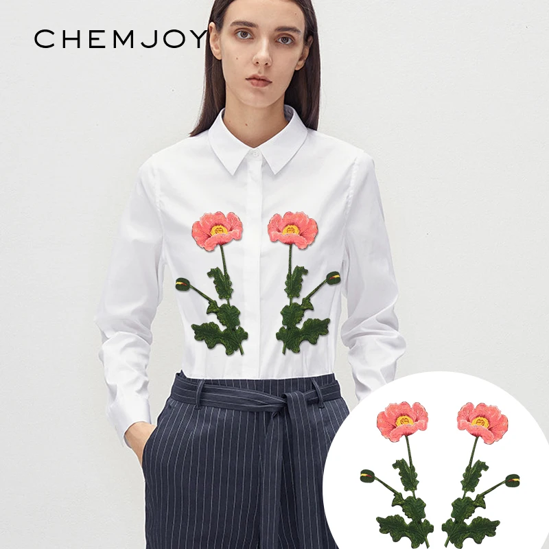 

1Pair Pink Flower Embroidered Patch for Clothing Sewing on Flowers Applique Jacket Patches Applications for Clothes