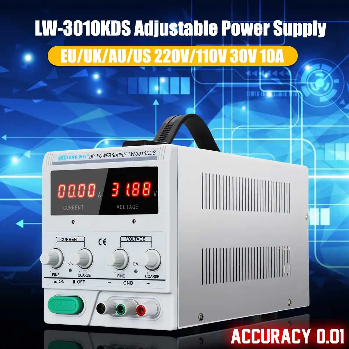 

30V 10A 110V/220V LED Display Adjustable Switching Regulator DC Power Supply Laptop Repair Rework Accuracy 0.01 Fine adjustment
