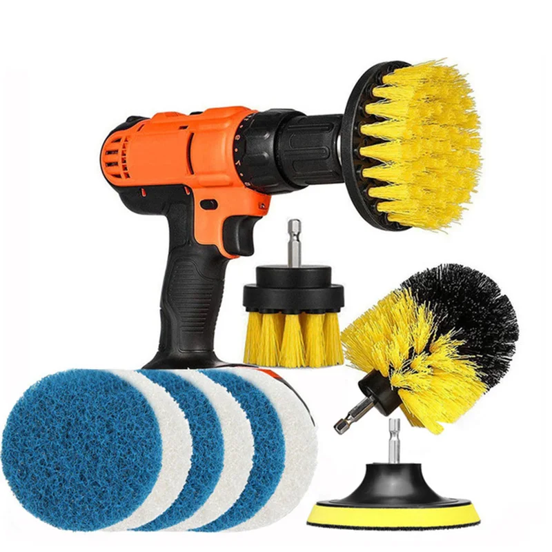 

10Pcs/Set 2/3.5/4inch Brushes + Scrub Pads Tile Grout Power Scrubber Cleaning Drill Brush Scrub Tub Cleaner