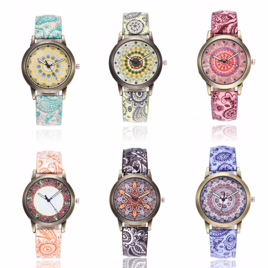 

Shellhard Womens Retro Flower Leather Watch Elegant Boho Flower Leather Band Watches 6 Colors Analog Quartz Wrist Watch