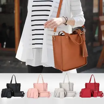 

4pcs/lot Casual Women Handbag Lady PU Leather Shoulder Bag Tote Purse Messenger Satche Women Bags Crossbody Bags Pure Color