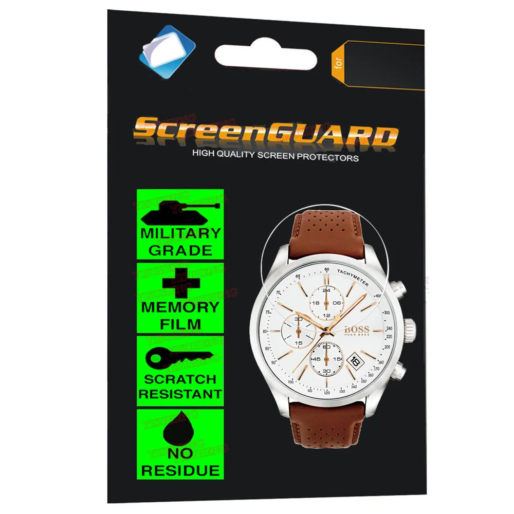 

2 Pack Military Grade Anti-Shock Screen Protector Film for HUGO BOSS 1513475 Chronograph Tachymeter Leather Strap Smart Watch