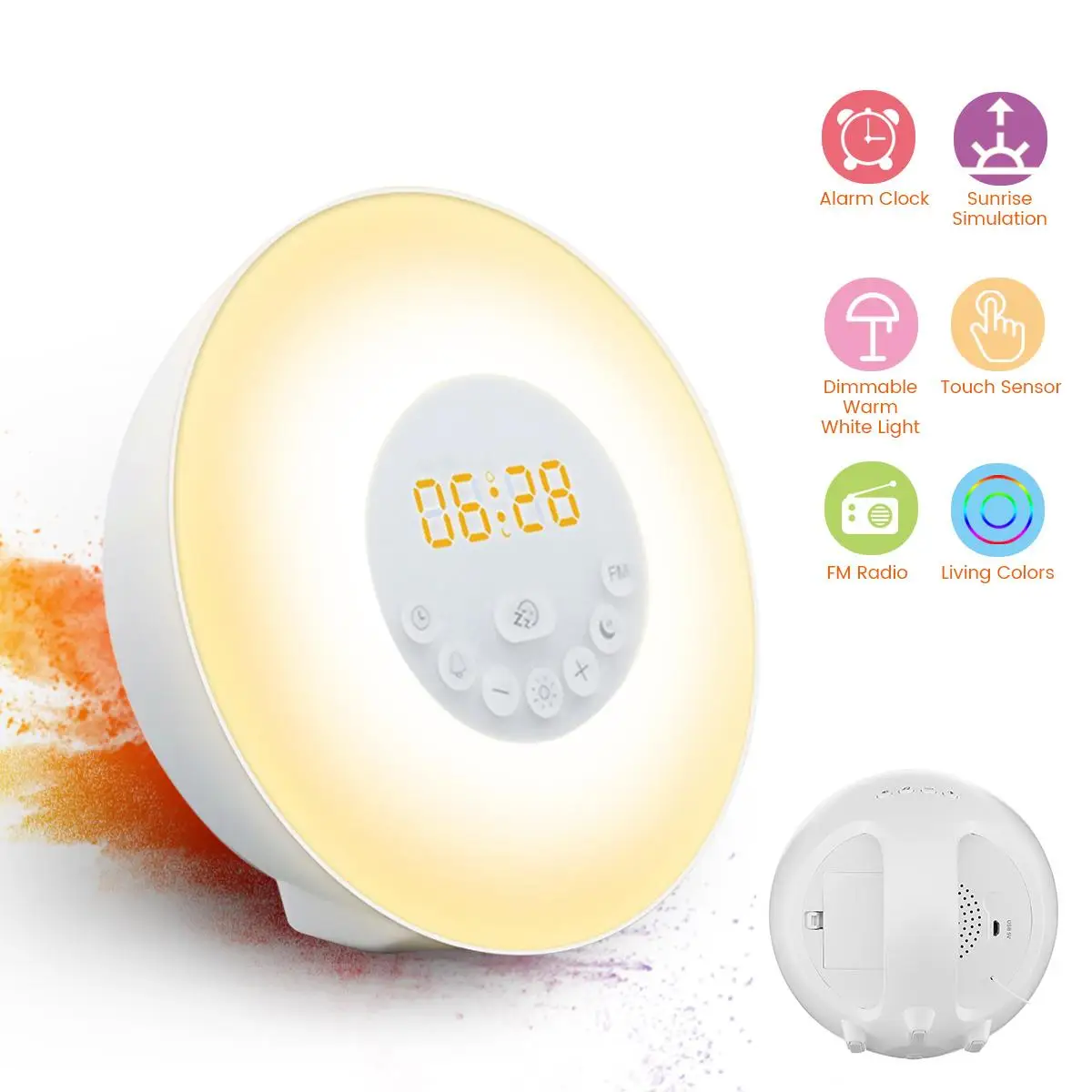 

Wake Up Light Alarm Clock Sunrise Sunset Simulation LED Color Chang FM Radio Beside Night Lamp Digital Touchs Snooze Clock