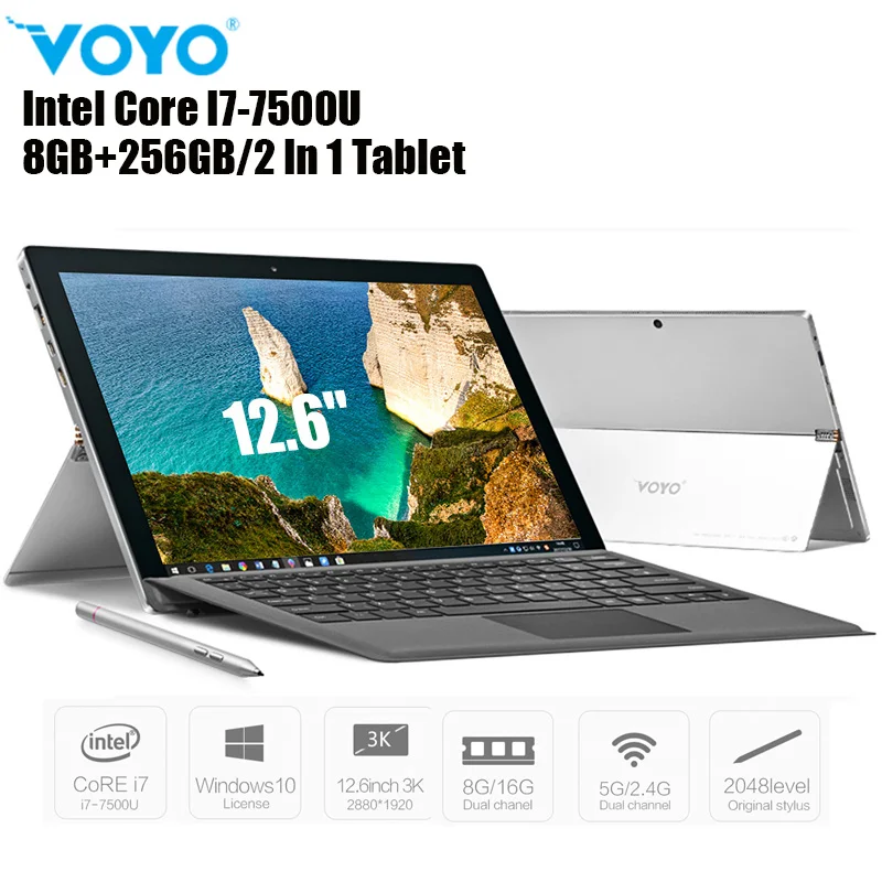 VOYO VBOOK I7 Plus 2 в 1 планшетный ПК 8 ГБ + 256 12 6 дюйма Windows 10 Intel Core 7500U 7 ГГц Dual WiFi 5MP ноутбук