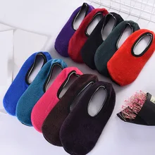 Модные зимние гетры, домашние носки-тапочки, плотные теплые Нескользящие короткие носки-лодочки, однотонные женские бархатные носки-тапочки, домашние носки