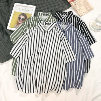 

Summer New Dress Shirt Men Fashion Striped Business Casual Shirt Man Streetwear Trend Wild Hip Hop Loose Short-sleeved Shirt