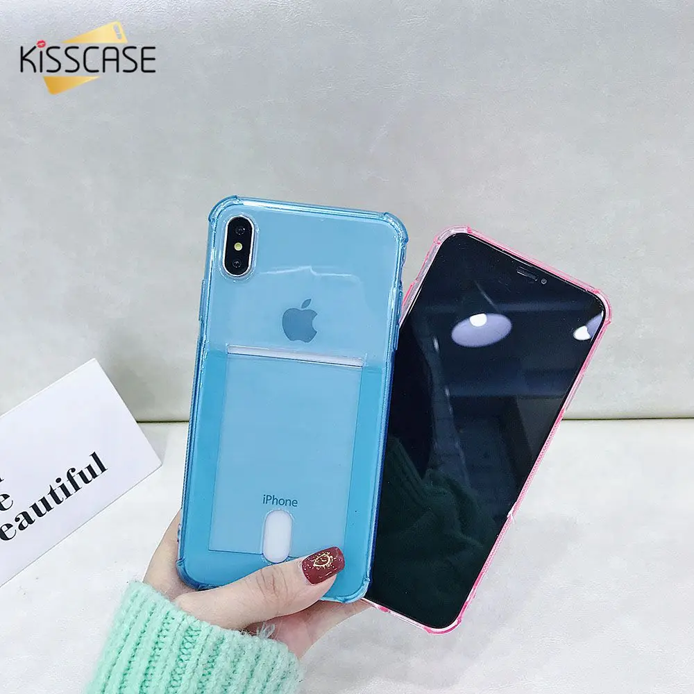 

KISSCASE Credit Card Holder Phone Case For iPhone 7 8 Plus Transparent Soft TPU Back Cover For iPhone 5 5S 6 6S Plus X XR XS Max