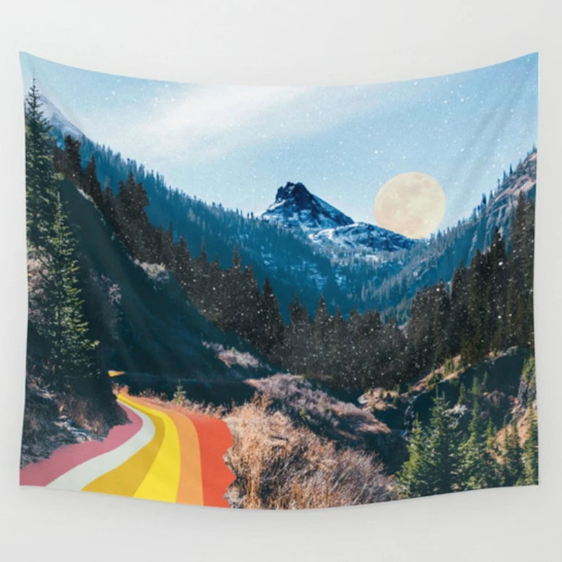 

Landscape Rainbow Tapestry Wall Hanging Nature Forest Mountain Wall Cloth Tapestries Hippie Boho Decor Wall Carpet Throw Blanket