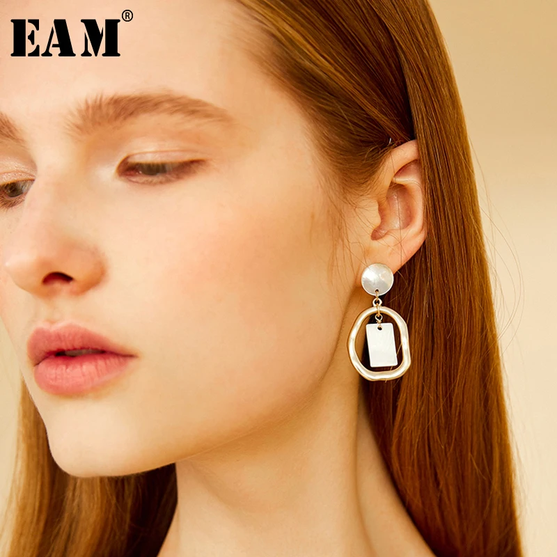 

WKOUD EAM Jewelry / 2019 New Fashion Temperament Openwork Metal Geometric Shell Circle Earrings Women's Accessories S#R163808