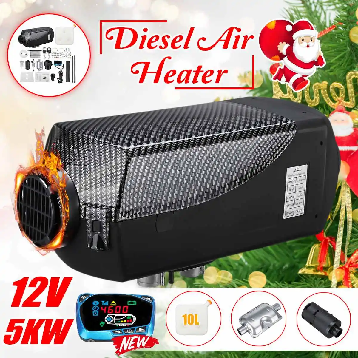 

5KW 12V Car Heater Diesel LCD Control Parking Trucks Heater Timing Lcd Switch Remote Control Silencer 10L Fuel Tank