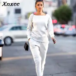 Xnxee Новый Модный женский осенне-зимний вязаный костюм с круглым вырезом свитер женский комплект из двух предметов вязаный Xnxee