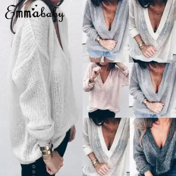 

HIRIGIN Newest Women's Oversized Knitting V Neck Sweater Loose Pullovers Plus Size Tops