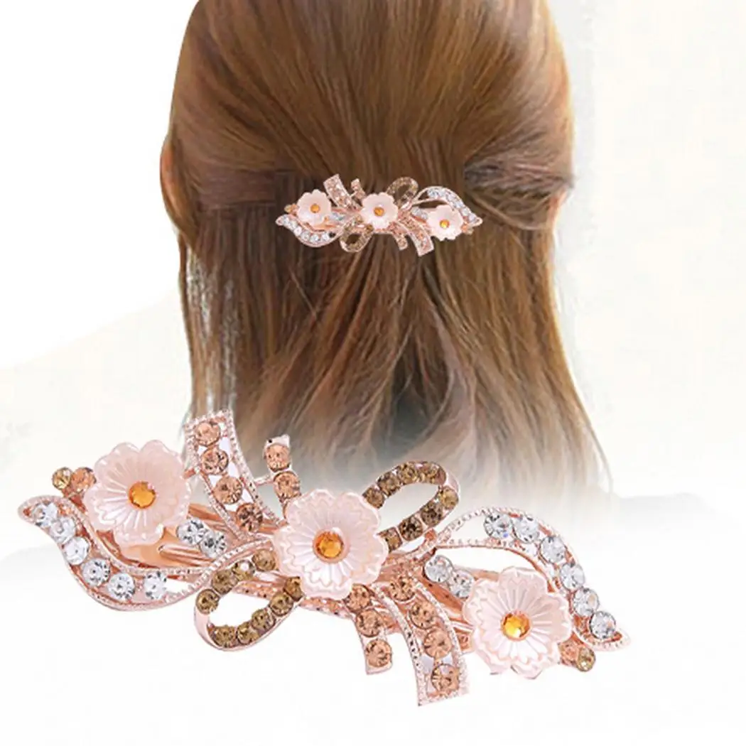 Women Fashion Hollow Rhinestone Flower Hair Clip Hair Gold Barrette Hair Decorationin Hair