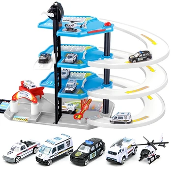 

3D Car Racing Track Toy Four-Storey Fire Parking Lot DIY Track Rail Car Assemble Railway Rail Car Slot Model Toys Building Block