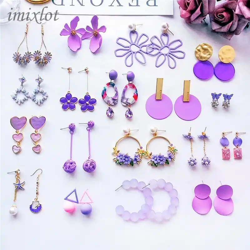 Новые корейские милые девушки цветы стильные серьги фиолетовые длинные висячие серьги для модных женщин ювелирные аксессуары