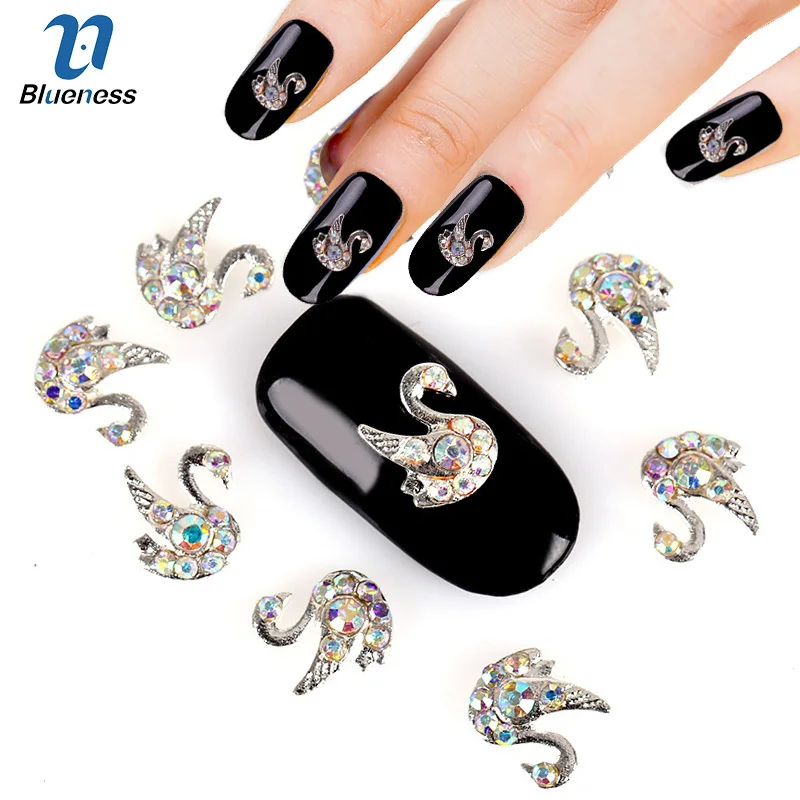 

Blueness 10pcs Swan 3D Nail Art Rhinestones Glitter Alloy Nails Decoration Colorful Nail Designs Crystals UV Gel Studs Supplies