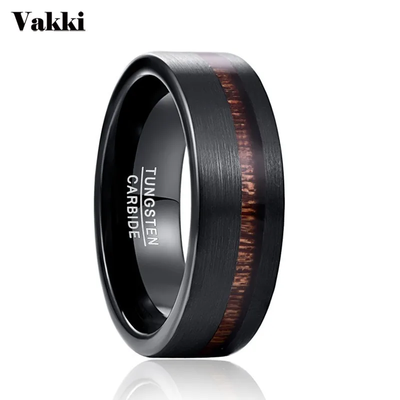 

Trendy 2019 Wedding Band Black Matte Pure Carbide Tungsten Engagement Ring For Men Acacia Wood Mens Rings Gift Jewelery