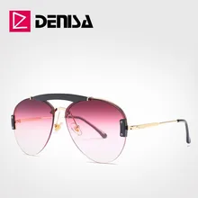 DENISA, роскошные Брендовые женские солнцезащитные очки без оправы,, авиационные очки для мужчин, Ретро стиль, красные солнцезащитные очки для девушек, защита от уф400 лучей, G23095