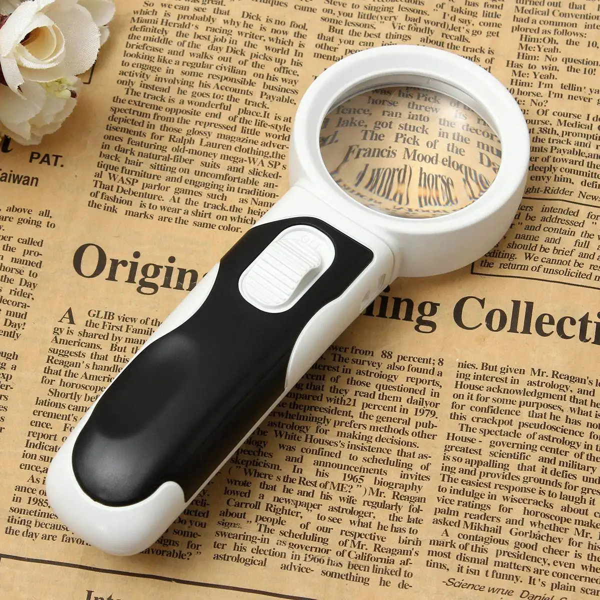 

2LED Handheld Illuminated Magnifier ABS Reading Magnifying Glass Aid For Seniors Loupe Portable Magnifier