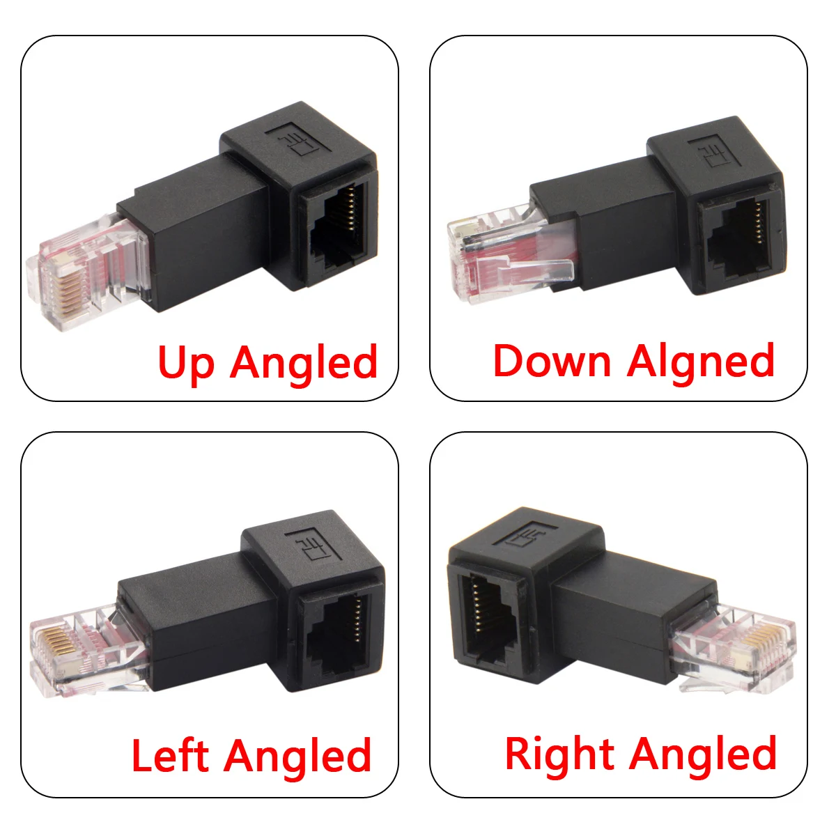 

8P8C FTP STP UTP Cat 5e Male to Female Lan Ethernet Network Extension Adapter Black Left Right Up Down Angled 90 Degree Black