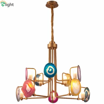 

Luxury Colorful Agate Luminaria Chandelier Post Modern Lustre Chandelier Lighting Foyer Pendant LED Chandelier Lighting Fixture