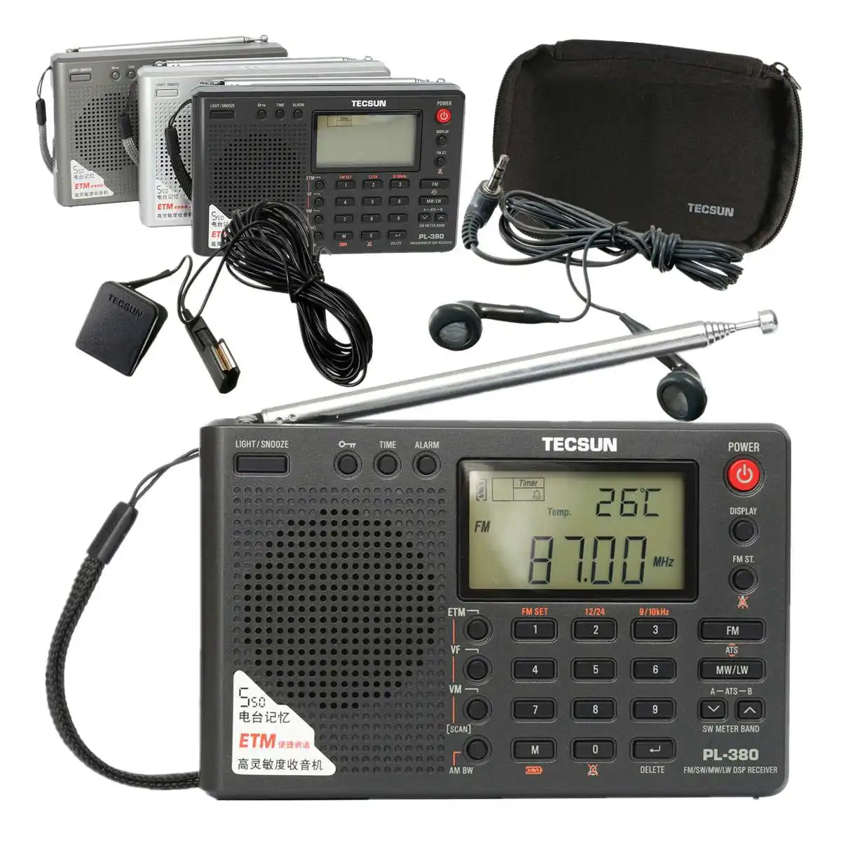 

Silver Gray Black TECSUN PL-380 DSP PLL FM MW SW LW Digital Stereo Radio World-Band Receiver New 7 Tuning Mode Selectable