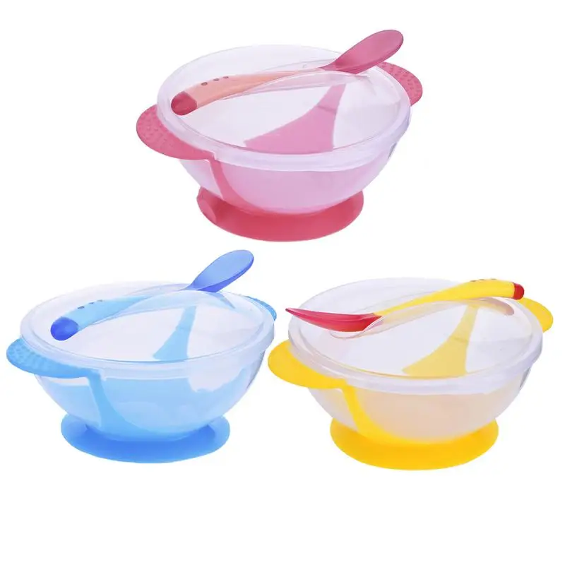 

Baby Solid Feeding Dinnerware Feeding Set Baby Cutlery Sets Drop Resistance+Temperature Sensing Spoon Sucker Bowl For Baby Feed