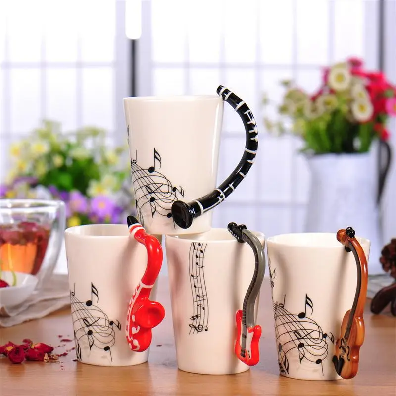 

Creative Music Violin Style Guitar Ceramic Mug Coffee Tea Milk Stave Cups with Handle Coffee Mug Novelty Gifts