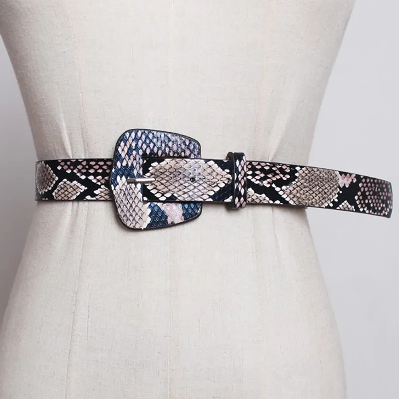 

[YaLee] New Fasion Spring Summer 2019 Personality Pin Buckle Snake Veins PU Leather Belts Women High Quality 5 Colors Y420