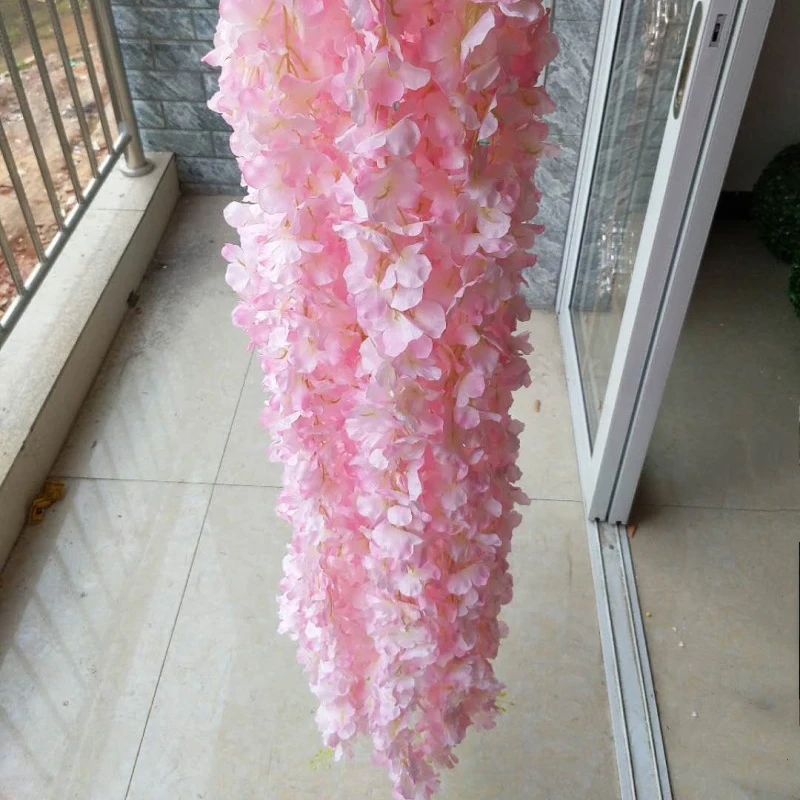 90/120cm Artificial Silk Hydrangea Wisteria Flower String For Wedding Arch Square Rattan Wall Hanging Basket Wedding Decoration 90/120cm Artificial Silk Hydrangea Wisteria Flower String For Wedding Arch Square Rattan Wall Hanging Basket Wedding Decoration