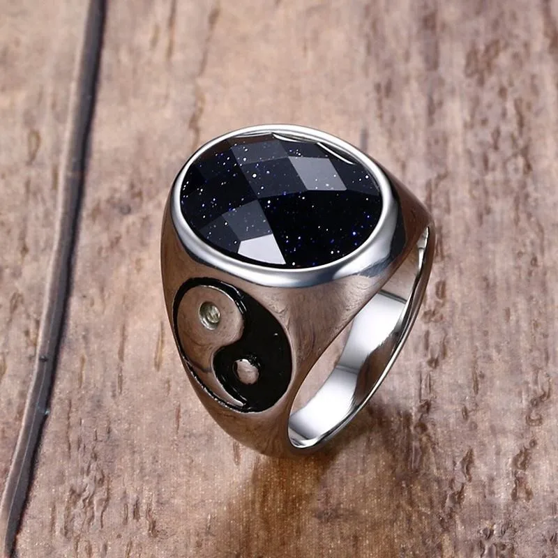 

Vintage Men Boy Oval Tiger Eye Natural Stones with Yin Yang Symbol Ring Stainless Steel Male Accessories Anel Aneis