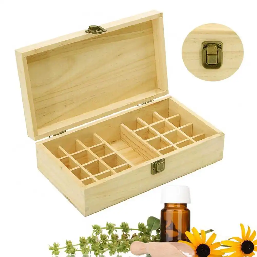 

25 Holes Essential Oils Wooden Box 5Ml /10Ml /15Ml Bottles Spa Yoga Club Aromatherapy Storage Case Organizer Container