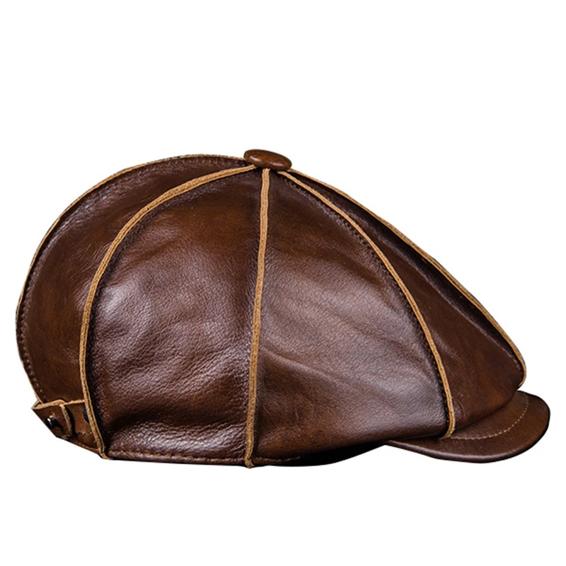 Cena Męska skórzana ciepła ośmiokątna czapka, Casual Vintage czapka gazeciarza Golf jazdy płaski kapelusz taksówkarza, zima mężczyzna artysta Gatsby Cap