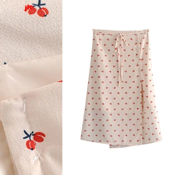 

2019 Women's Wrapped Lace-Up Printed Skirt Buttons with Sweet Mid-A Skirt