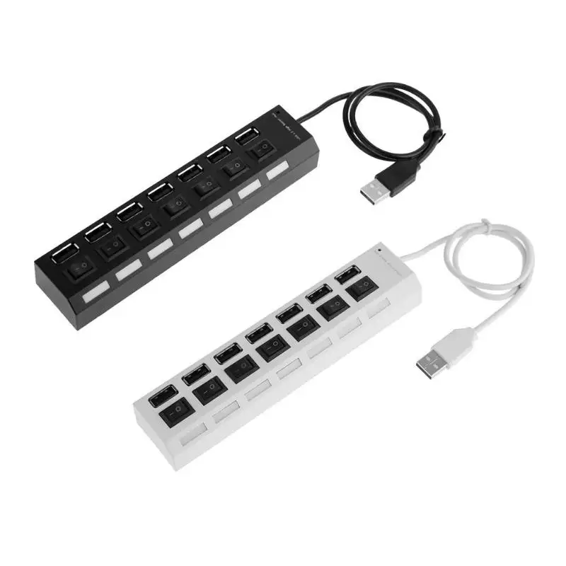 

7 Ports Compact Hub USB 5V 2A dapter with Independent Switch USB3.0 Splitter for PC Computer Laptop High Transmission Speed