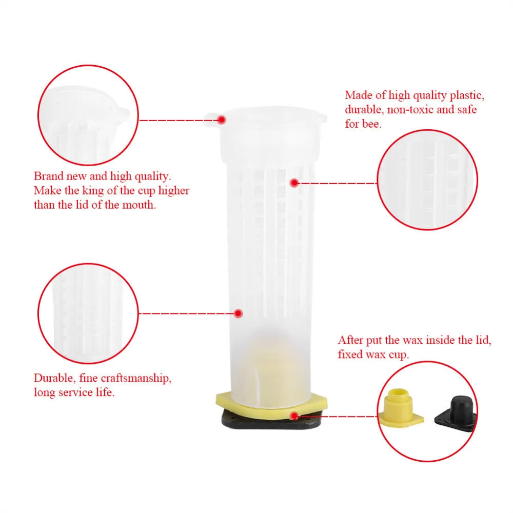 100 компл./лот пчеловодства Rearing Cup Kit роллер для волос Queen Bee пластиковые стаканы