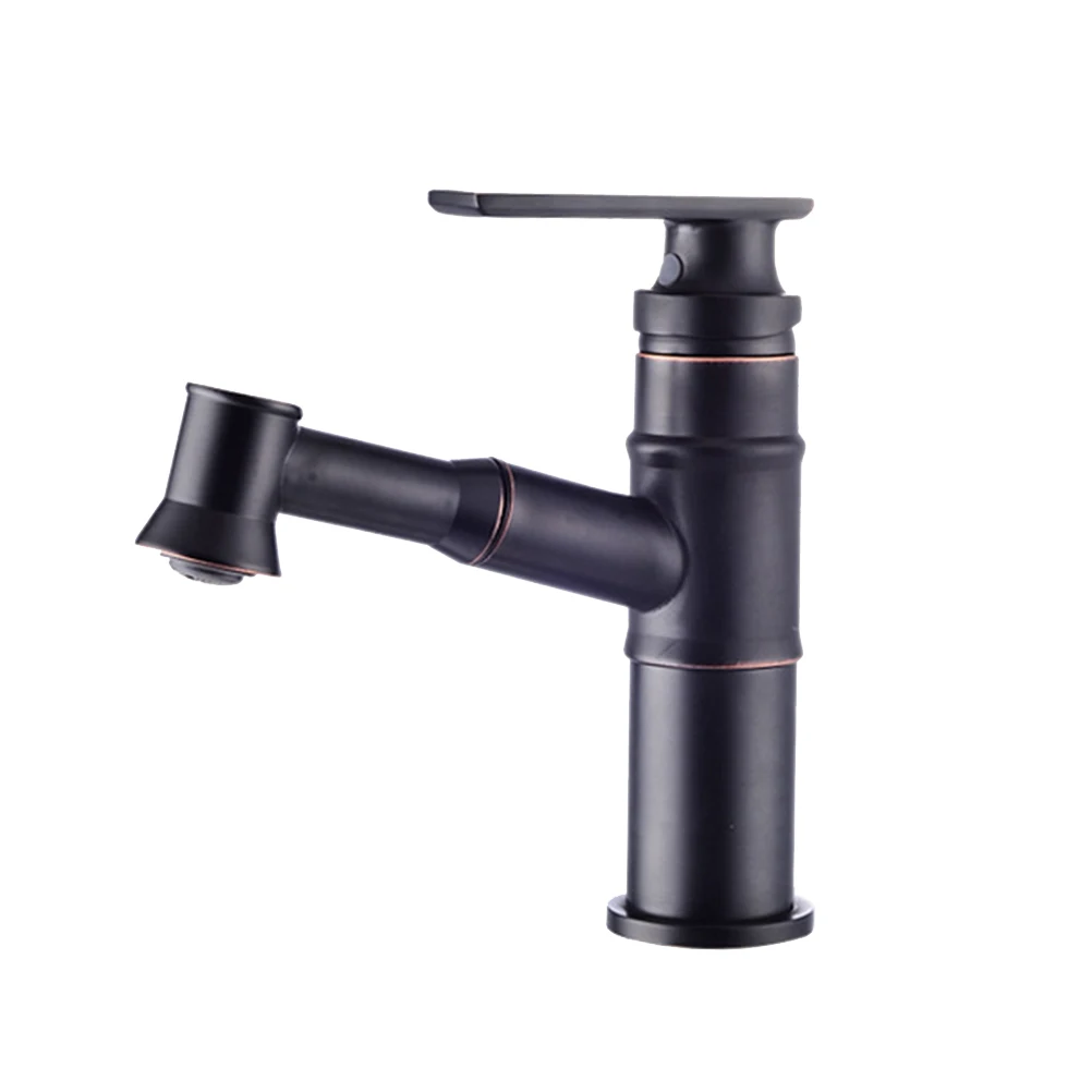

Short Size Pull-Type Faucet Copper Wash Basin Use Hot And Cold Water Mixed Water Tap For Kitchen And Bathroom (Black)